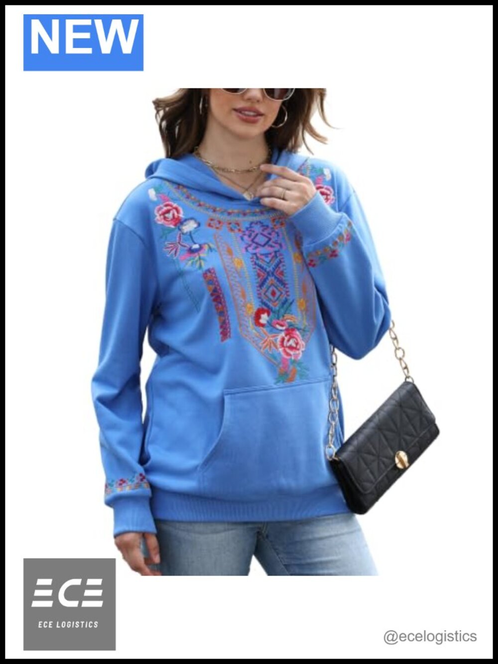 Womens 100% Cotton Embroidered Hoodie with Pockets Loose Fit Fall Winter
